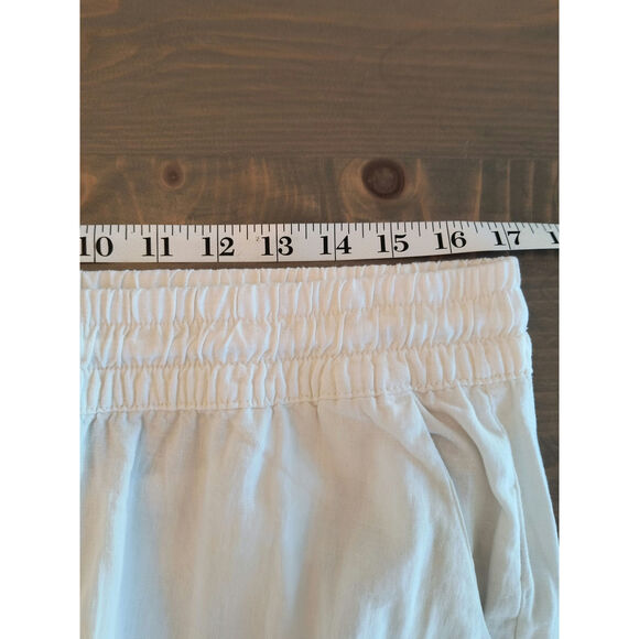 Guess Reagan Linen Pant Women's Size L White Elastic Waist Wide Leg Pockets - Picture 14 of 16